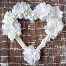 HEART WREATH, WHITE FABRIC FLORAL, ROMANTIC, VALENTINE DECOR
