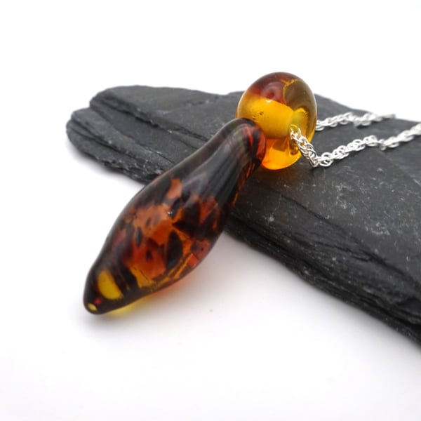 amber lampwork glass droplet pendant necklace