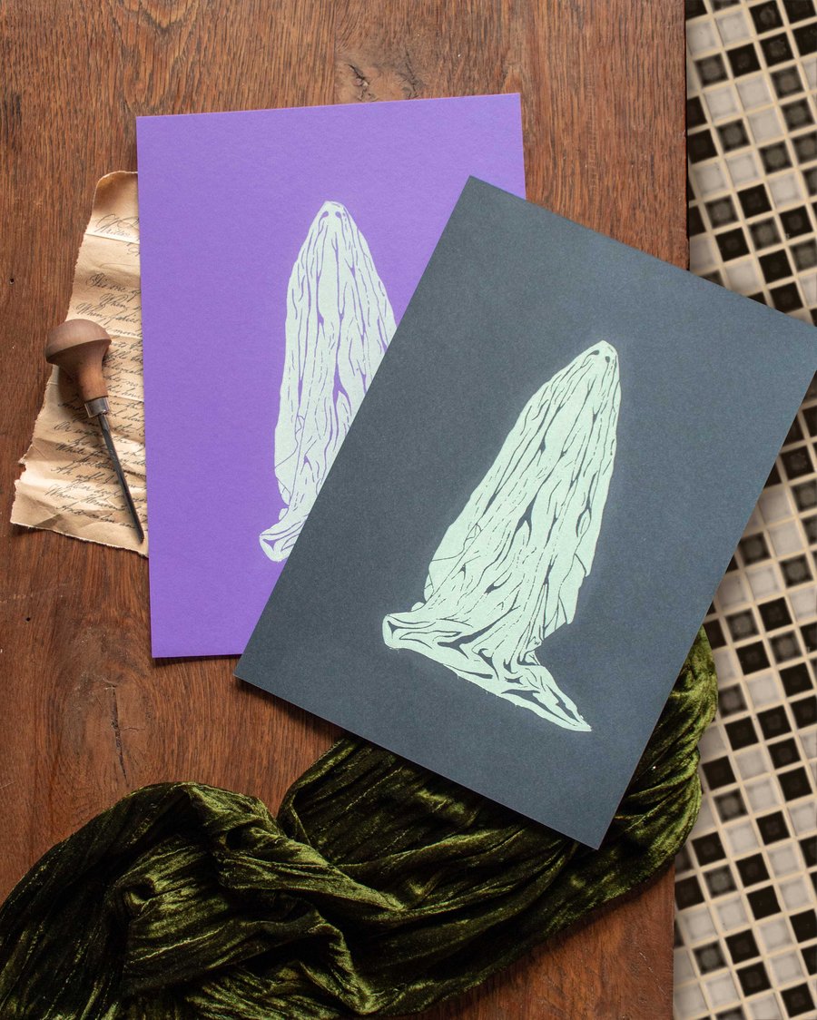 Cool Ghoul Glow in the dark A4 Lino Print