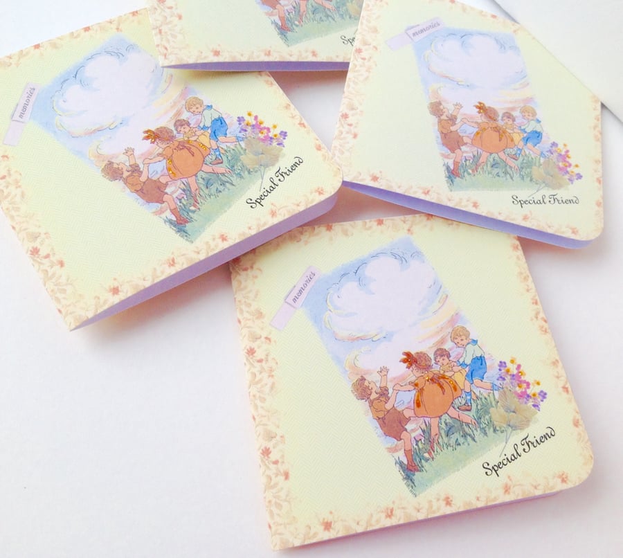 Handmade Notecards,Set of Four,Childhood Friends Theme,Can Be Personalised 