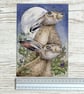 Moonlight Hares Art Print - A5 Scottish wildlife illustration - Image 4