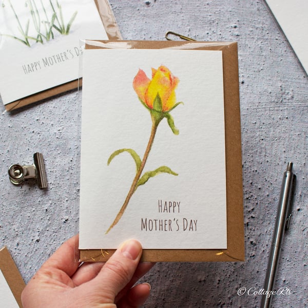 Watercolour Rose Mother's Day Card Hand Designed By CottageRts