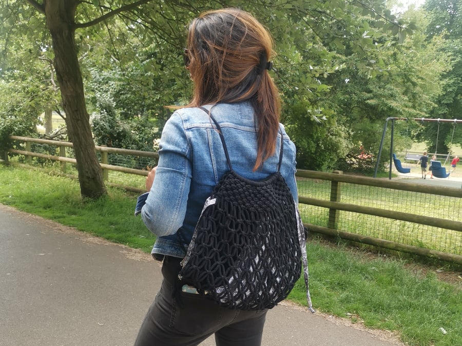 Handmade macrame backpack, rucksack, with lining, boho style bag