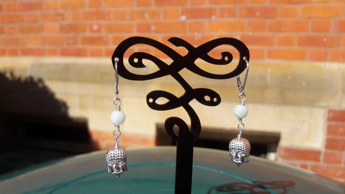 Sterling Silver Budda and Jade Earrings