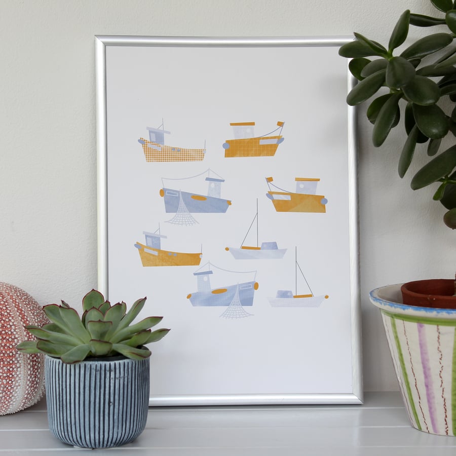 Harbour Boats A4 Art Print 