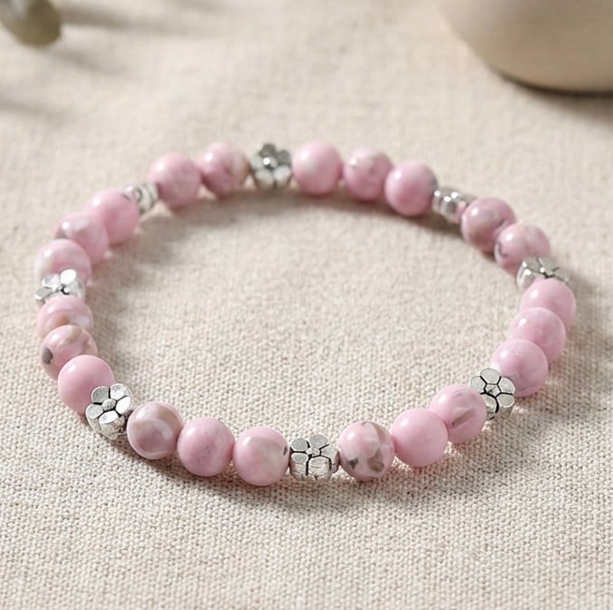 Handmade Shell Pink Howlite Stretch Bracelet 