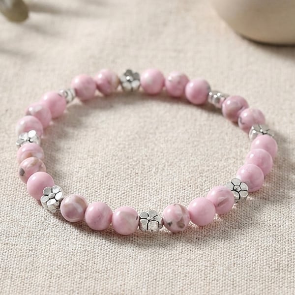 Handmade Shell Pink Howlite Stretch Bracelet 