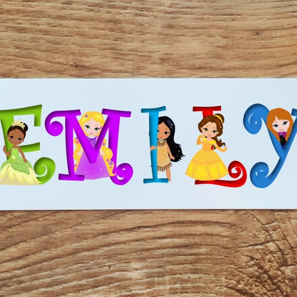 Childrens Personalised, Princess font Door Sign, Bedroom Sign, with name