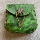 Pouch: Forest Green coloured Leather in Medieval Style W Double Dragon Closure