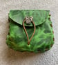 Pouch: Forest Green coloured Leather in Medieval Style W Double Dragon Closure