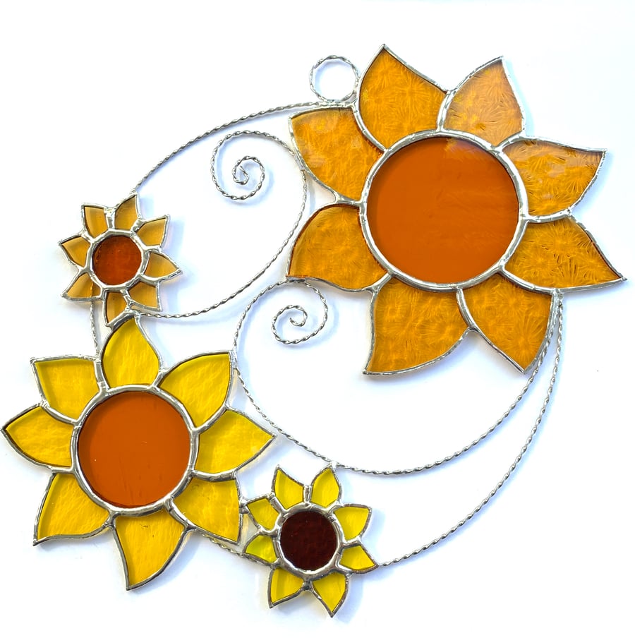Stained Glass Sunflower Suncatcher - Handmade Hanging Decoration 