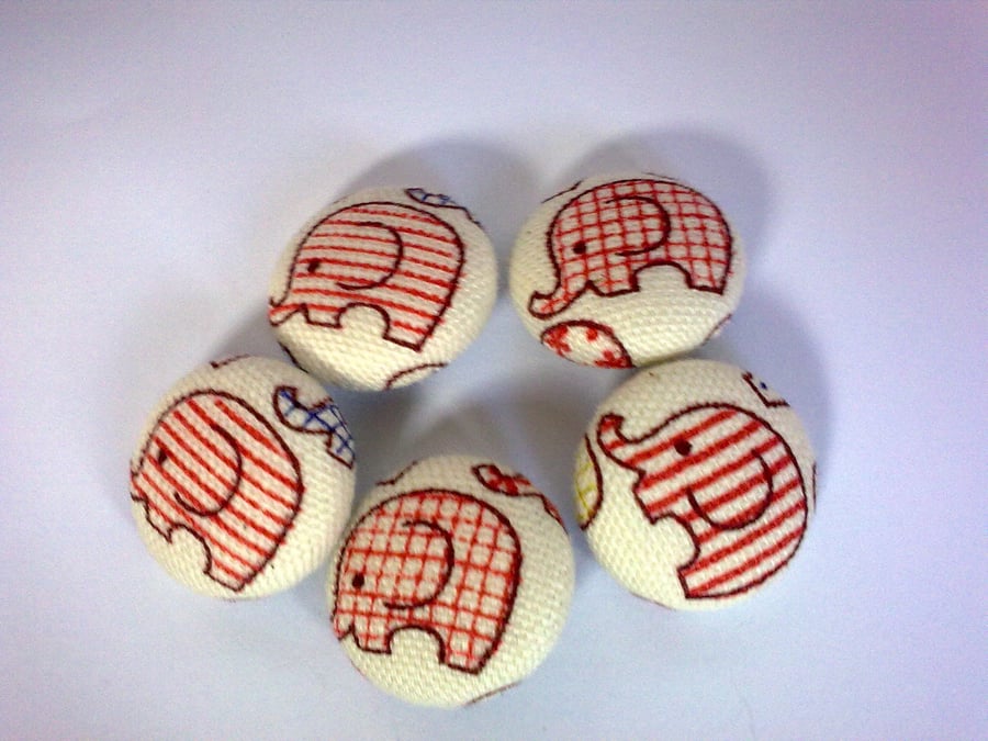 Red Kokka Elephant Fabric Covered Buttons