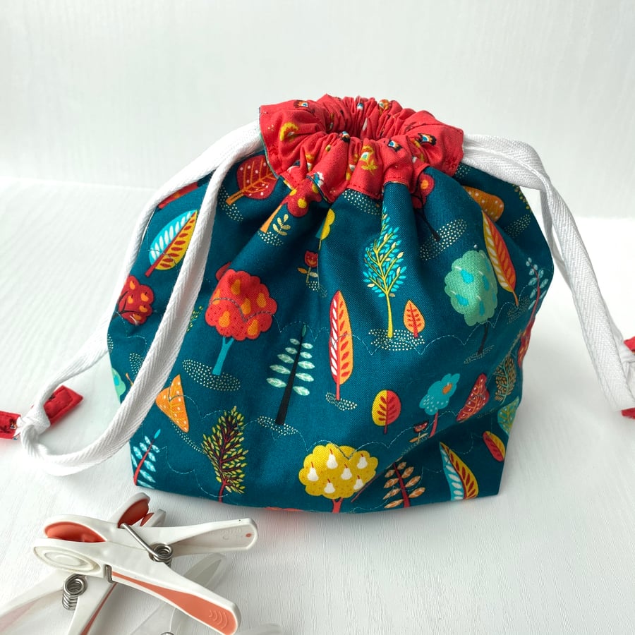 Cotton Drawstring with hanging Tab - Tree themed fabric design