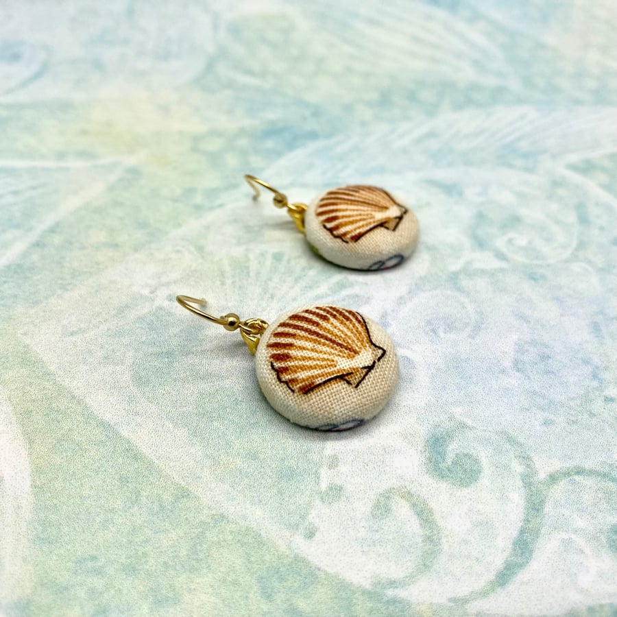 Scallop shell fabric dangle earrings seaside gifts beachcomber