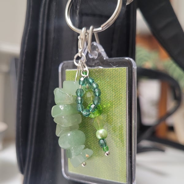 Green bag charm, keyring, zip pull.