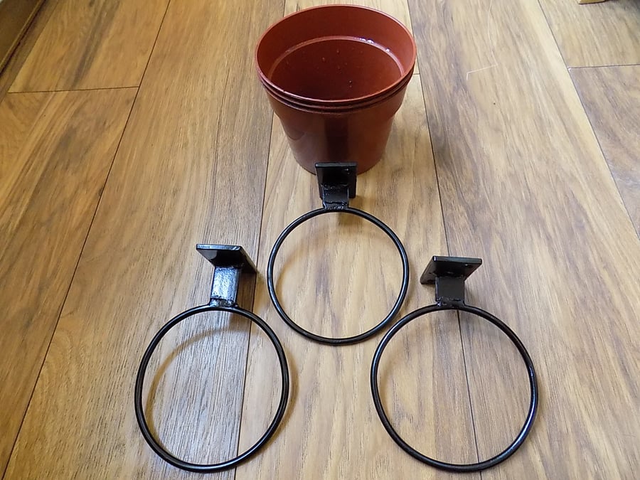 3 X 6" Plant Pot Ring Holders........Wrought Iron (Forge Steel) Free  Fitting Kit