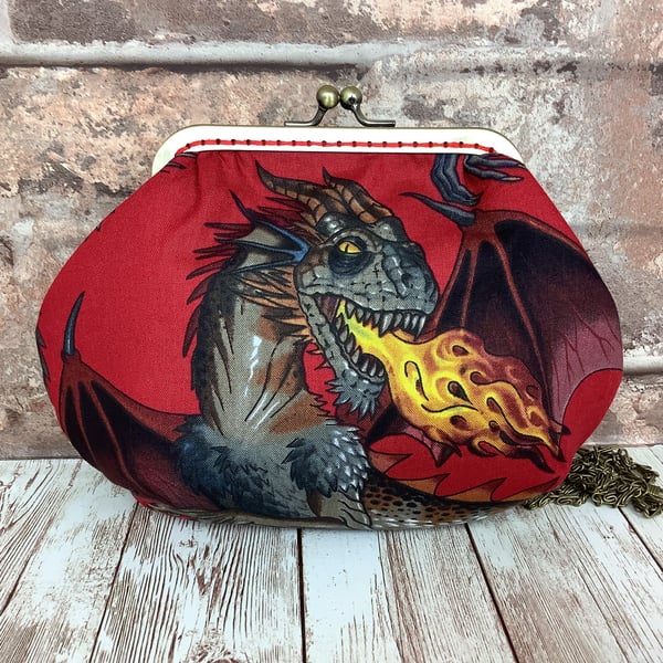 Gothic Dragons small fabric frame clutch, makeup bag, Purse 