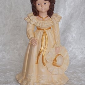 Hand Painted Standing Ceramic Lady Figurine In Yellow Spring Summer Ornament.