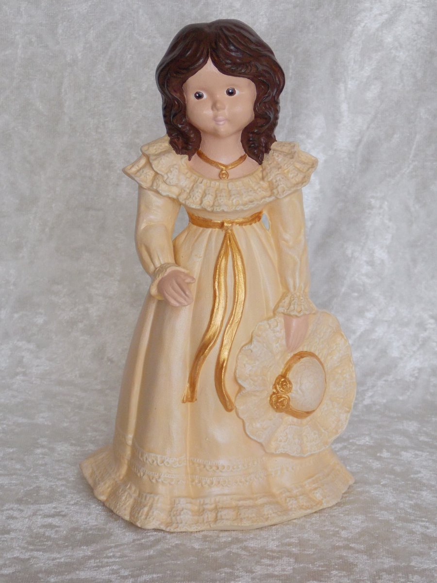 Hand Painted Standing Ceramic Lady Figurine In Yellow Spring Summer Ornament.