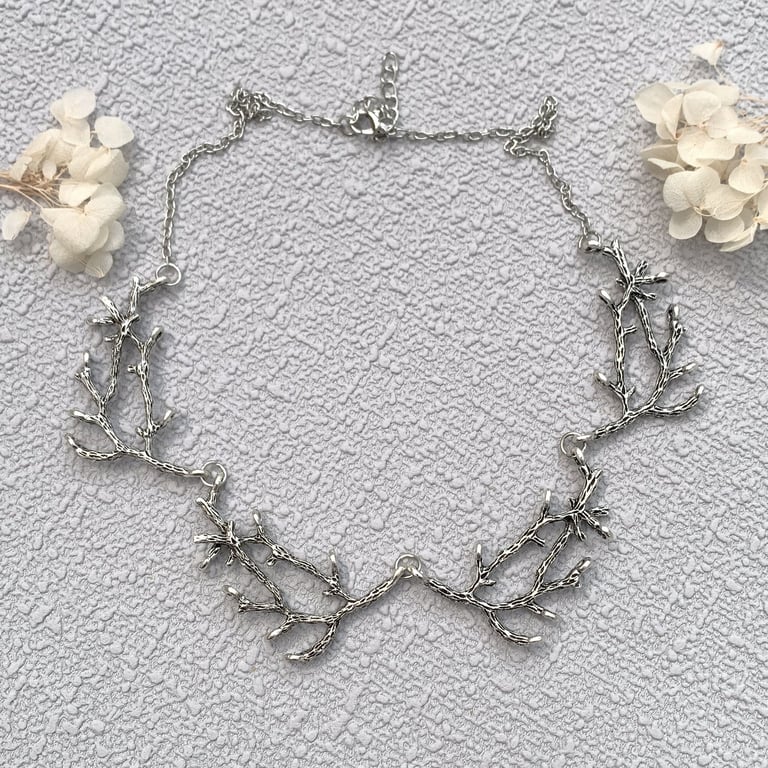 Boho Cottagecore Silver Branch Necklace