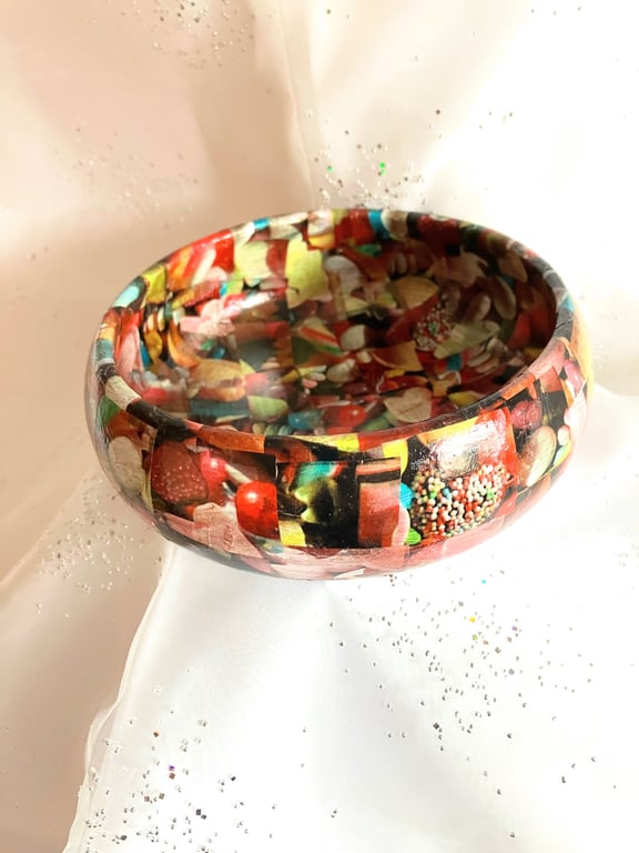 Up Cycled decopatch wooden bowl