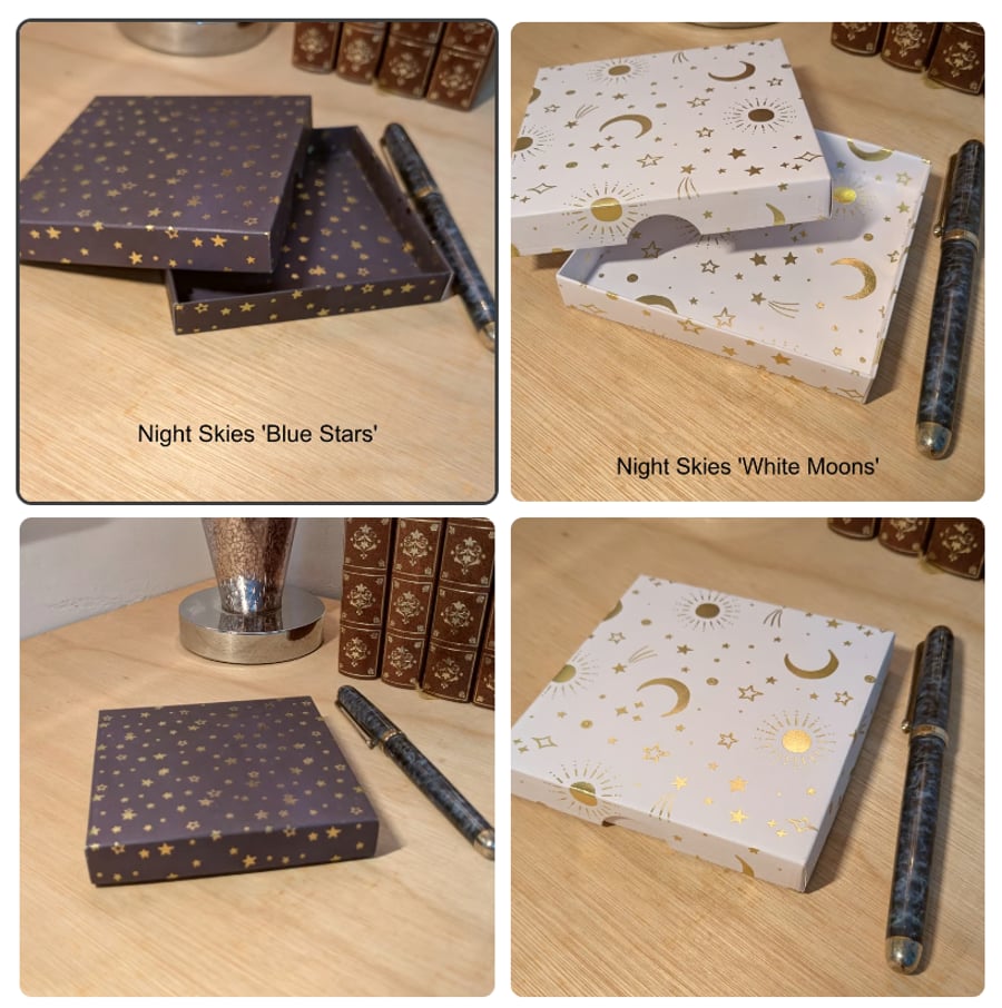 Two ultra-thin gift boxes - Night Skies 'Blue Stars' and 'White Moons'