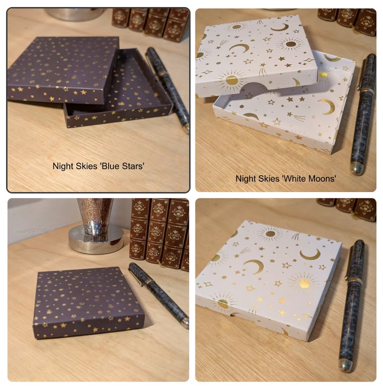 Two ultra-thin gift boxes - Night Skies 'Blue Stars' and 'White Moons'