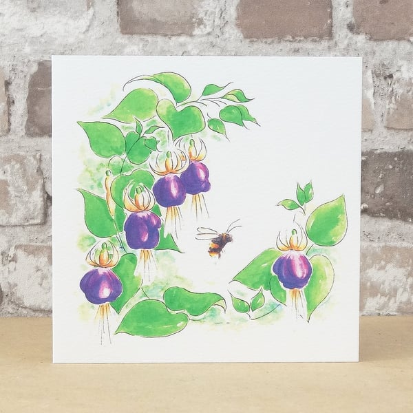 Card Fuchsia Bee Eco Friendly Blank