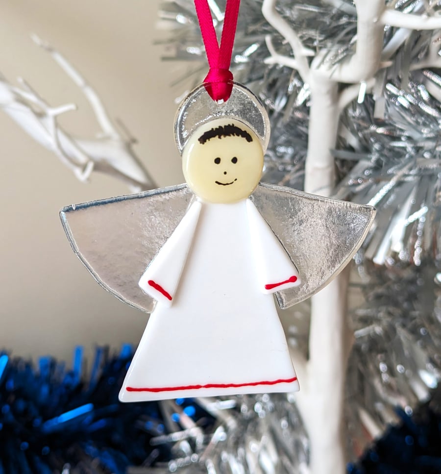 Fused Glass Christmas Angel Hanger Decoration