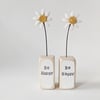 Clay Daisy in a Wood Block 'Enjoy the little things'