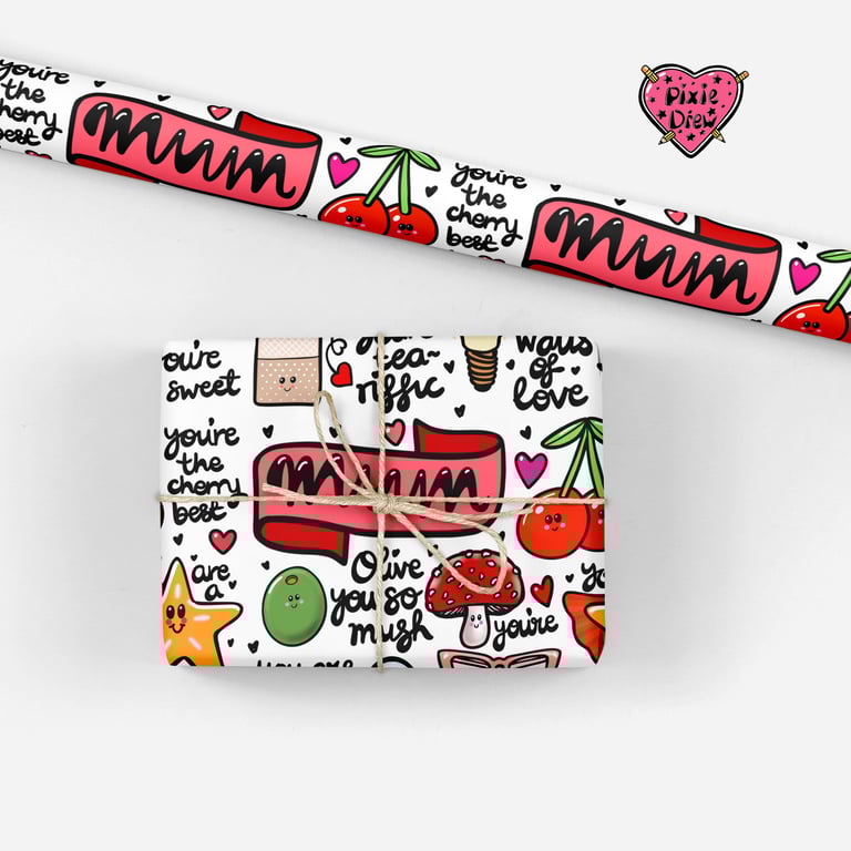 Mum wrapping paper, mothers day gift wrap with cute illustrations