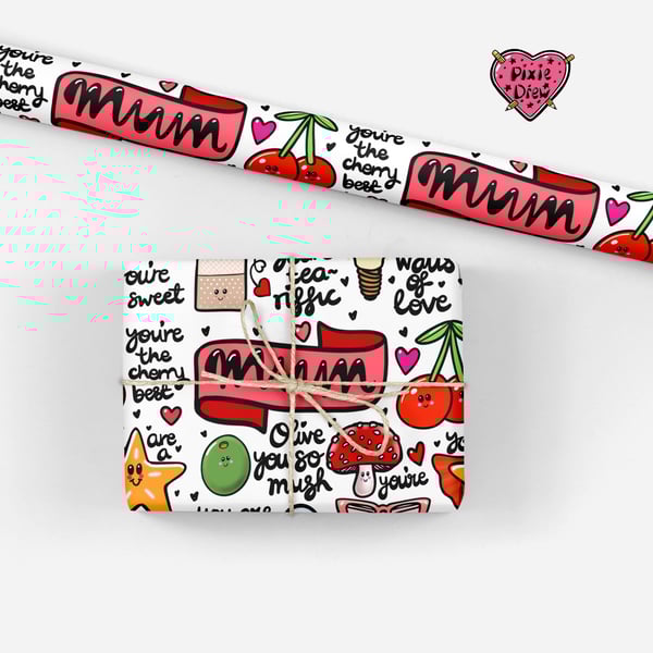 Mum wrapping paper, mothers day gift wrap with cute illustrations