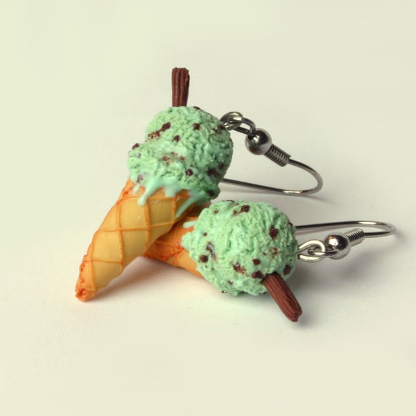 Mint choc chip ice cream earrings