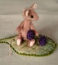 Bramble, a tiny jointed mouse on a silk leaf with beaded blackberries. - Image 6