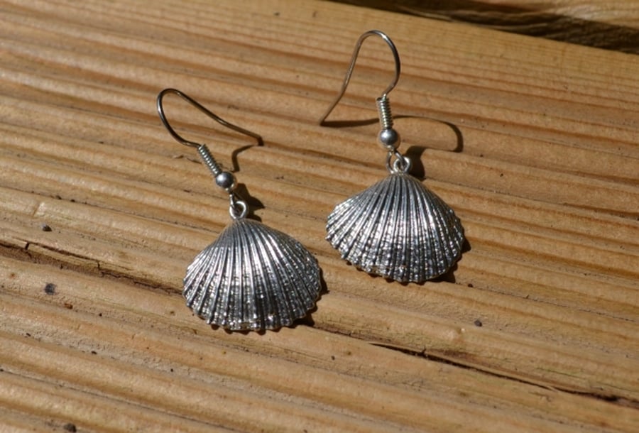 Cockle shell pewter earrings