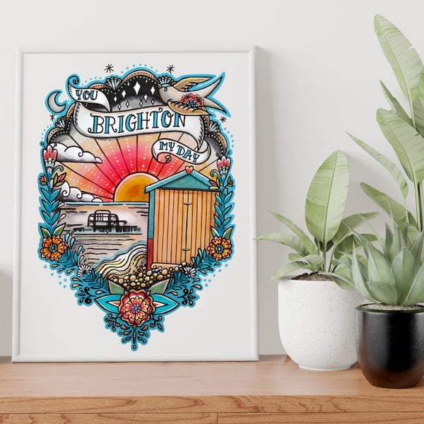 You Brighton My Day Art Print. Brighton West Pier Wall Art. A4 Print