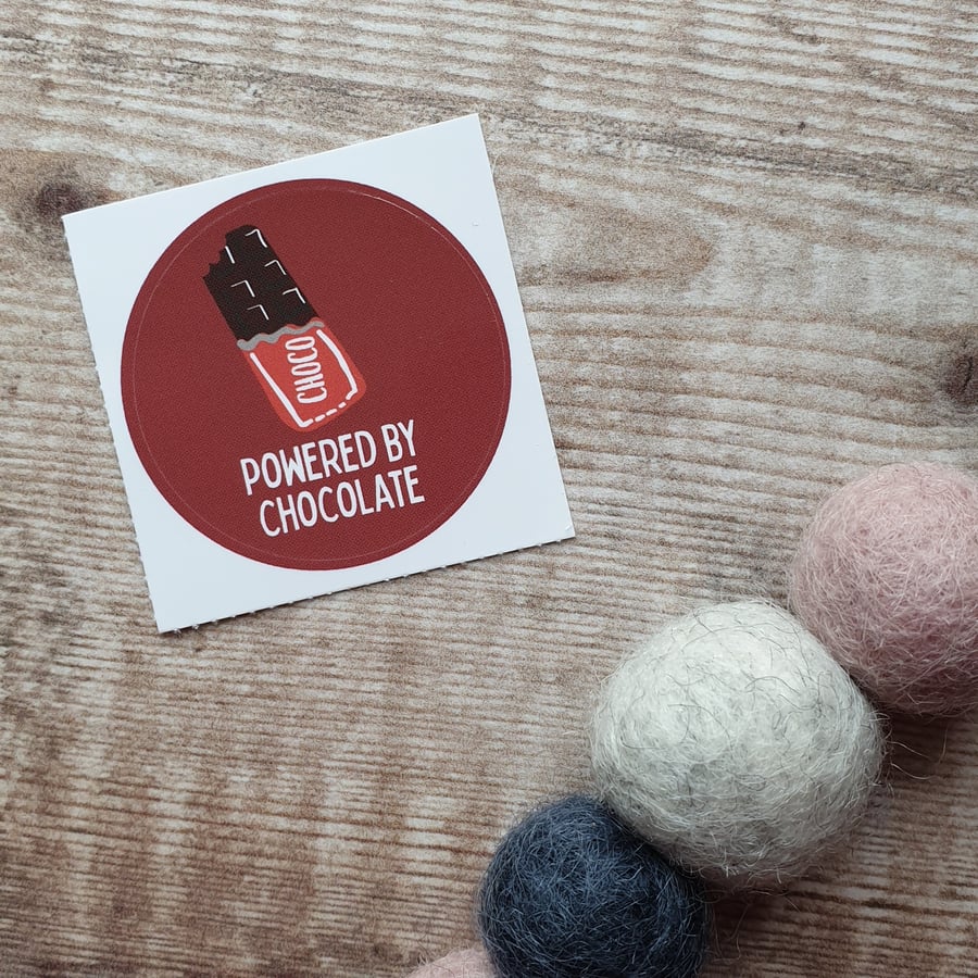 Powered by Chocolate 38mm round sticker