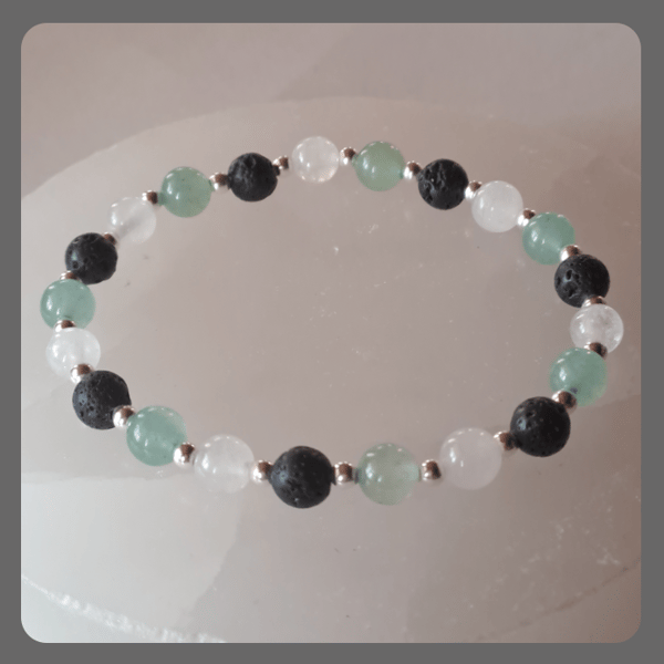 Aromatherapy bracelet with White Jade, Green Aventurine and Sterling Silver