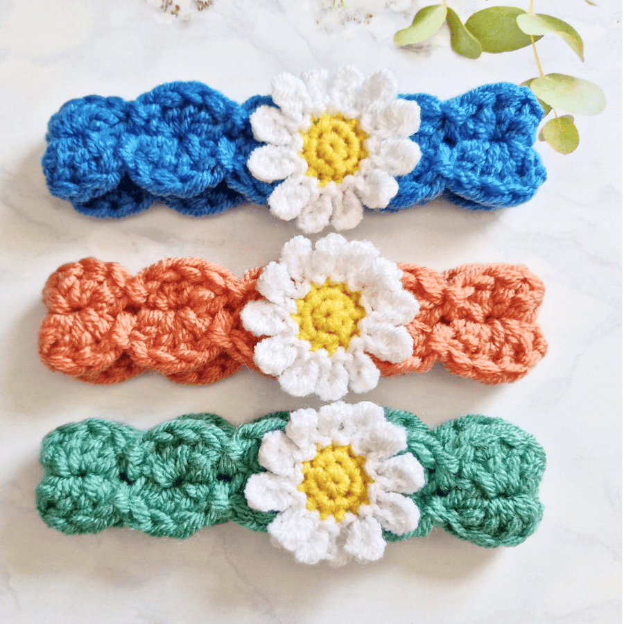 Crochet Baby Daisy Headband - Set of 3 in 0-3 Months - CLEARANCE 