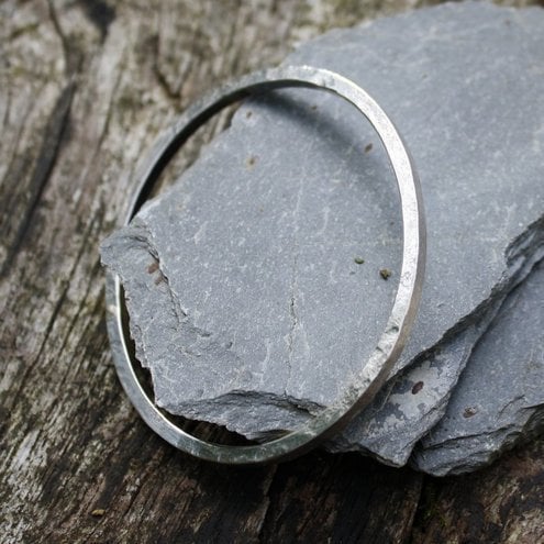 Solid silver oval bangle