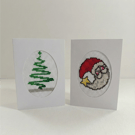 Hand Stitched Christmas Cards Duo, Oval Aperture  Festive Tree and Crescent Moon