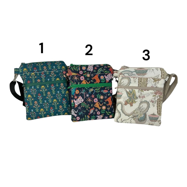 Liberty fabric slim phone shoulder bag with multi pockets, teen messenger style 