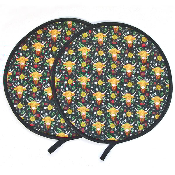 Highland Cows Aga Hob Lid Mats Chef Pads Covers Pair Red and Black Cow