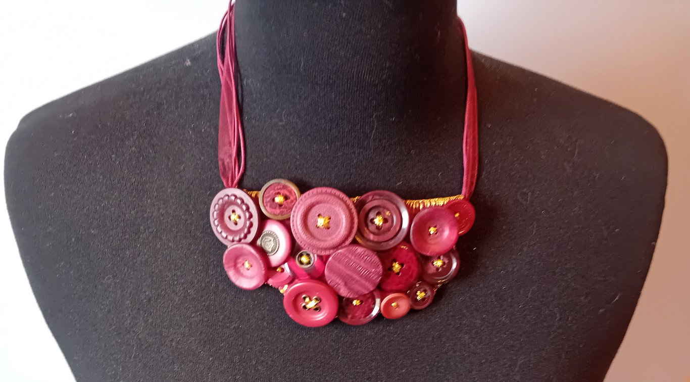 Burgundy Button Necklace