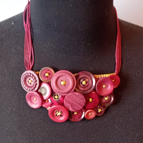 Burgundy Button Necklace