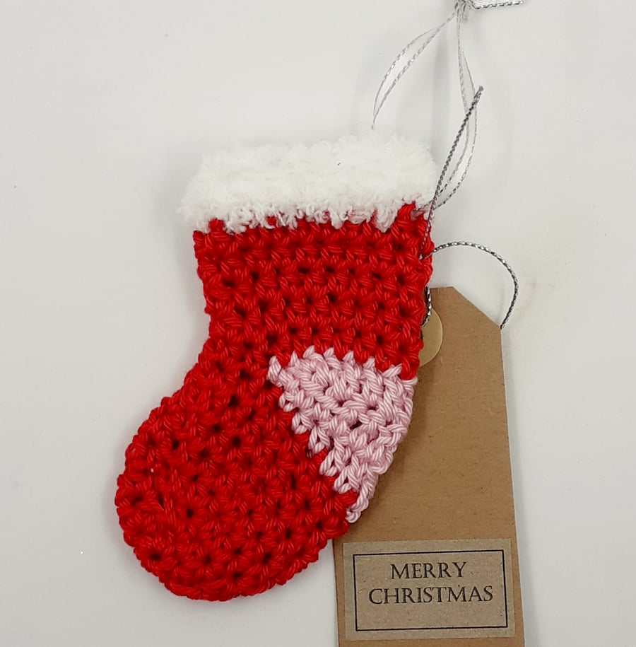 Red Crochet Stocking Decoration - Alternative to a Card