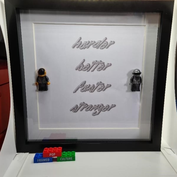 Daft Punk framed custom Lego minifigure pair