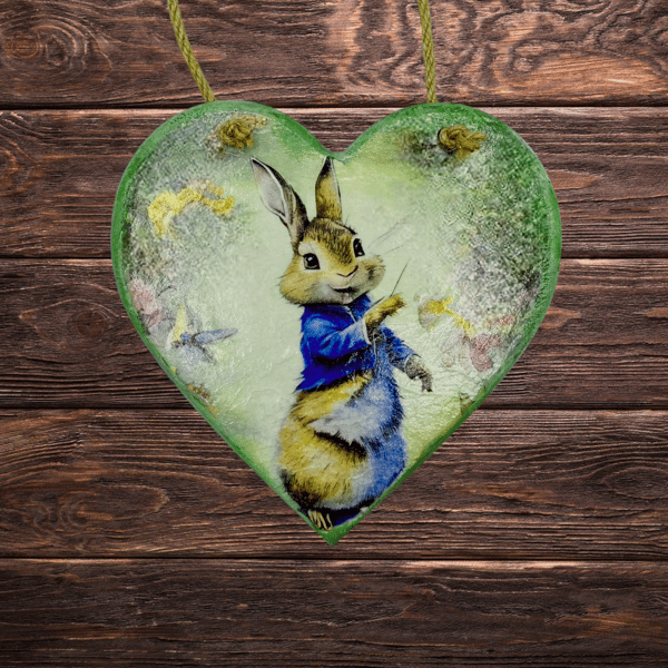 Bunny rabbit heart wall hanging decor, childrens bedroom or nursery