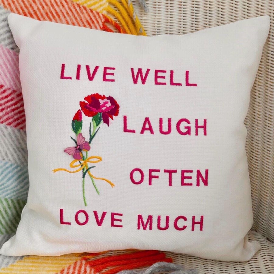 Embroidered Cushion: Live Laugh Love