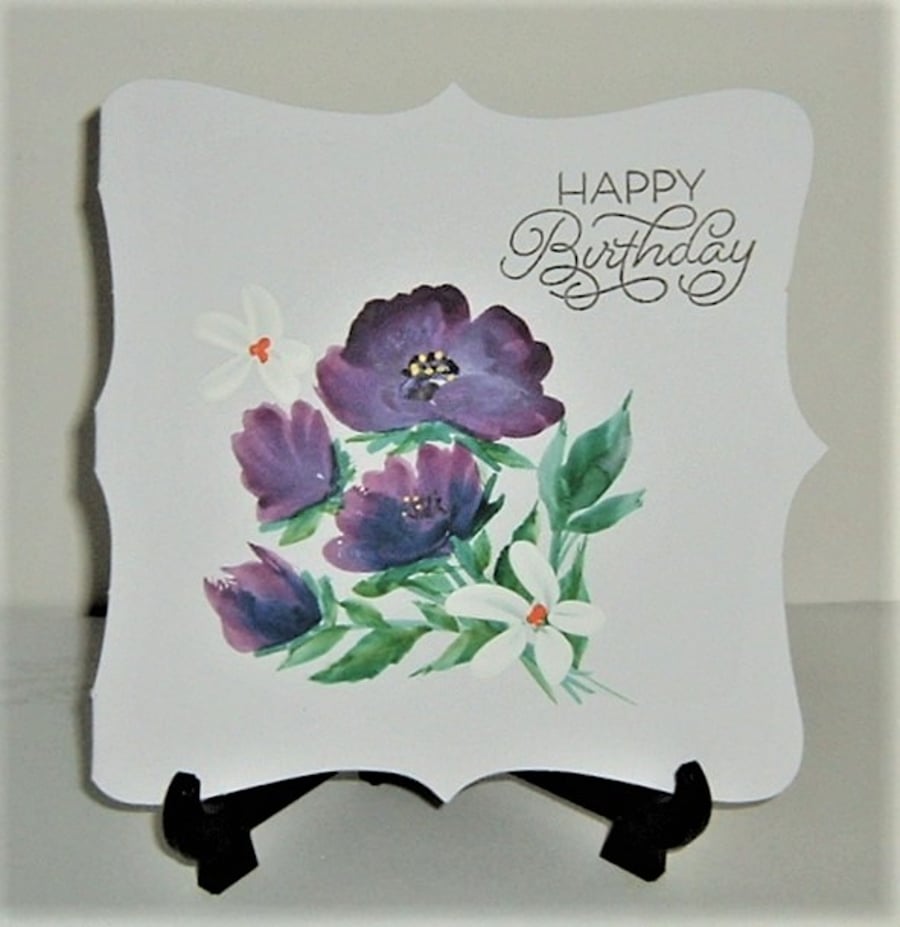 hand painted floral Birthday card ( ref F 729)